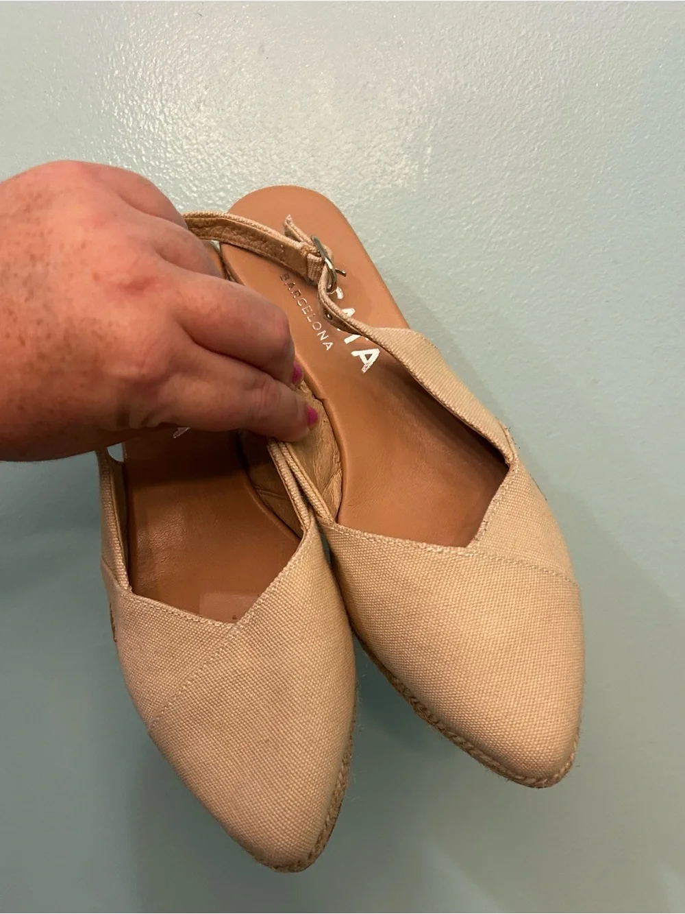 Viscata Womens Palomera Canvas Espadrille Slingback Wedge Shoes Beige SZ 8